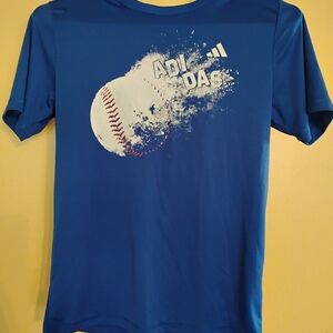 adidas Royal Blue Baseball Graphic Tee with White and Red Accents